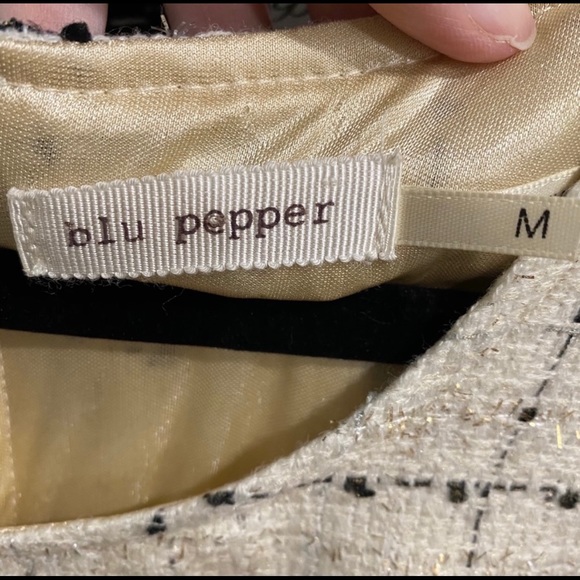 Blu Pepper cream windowpane print mini sheath Med - Picture 6 of 7